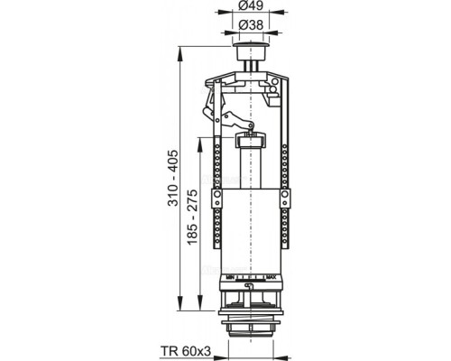 Сливной механизм со стоп- кнопкой ALCAPLAST A2000-CHROM  590x390x430 (Чехия)