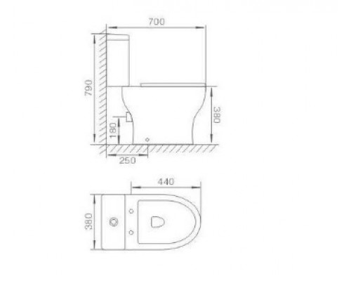 VOLLE WEST 13-20-046 Компакт напольный гор. выпуск, бачок 3/6л, сиденье твердое Slim (700*380*790mm)