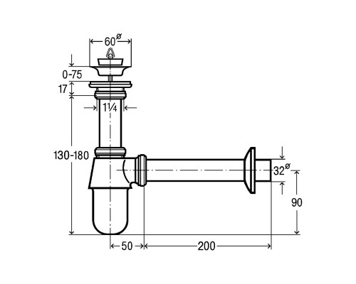VIEGA (366681) Сифон хром. бутыл., с/г, 1 1/4"х1 1/4" (хром)