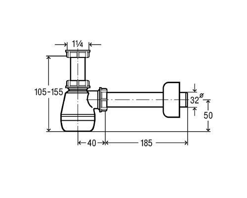 VIEGA (120337) Сифон пласт. д/биде 1 1/4"х1 1/4", бутыл., б/г