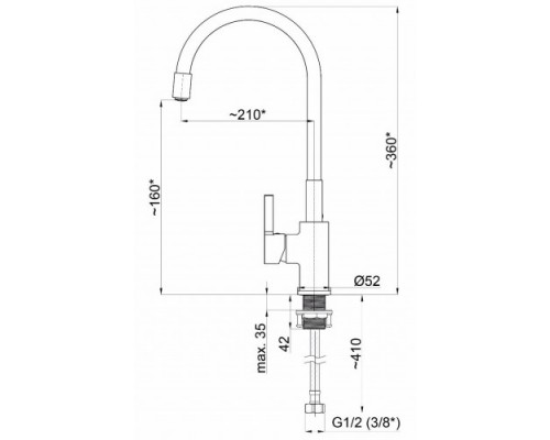 Змішувач для кухні  RUBINETA FL30068 Flexy-33 (BK), чорний, гнучкий вил. 360 мм (LX30068)