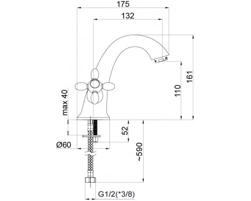 Змішувач для умивальника RUBINETA M20006 Toscana-2 керамічні кран-букси (SC20006)