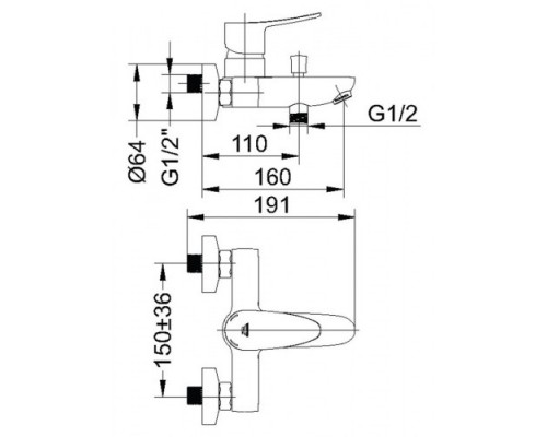 RUBINETA STATIC (A10008) Смеситель для ванны без душ.комп(ЛИТВА)