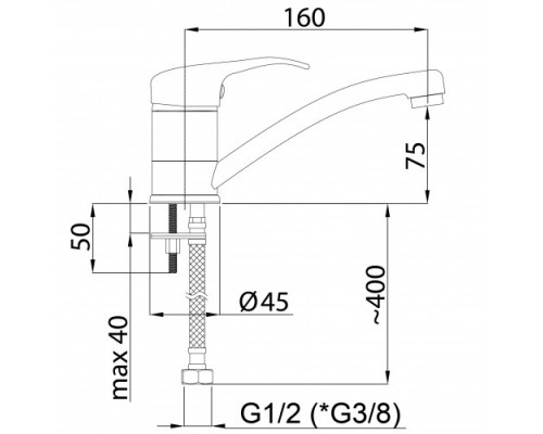 Змішувач для раковини Rubineta Omega 19 (OG90008) з поворотним гусаком довжиною 16 см