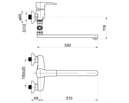 RUBINETA ARTIS-12/С (540037N (N0037N)) Смеситель для ванны длинный (Литва)
