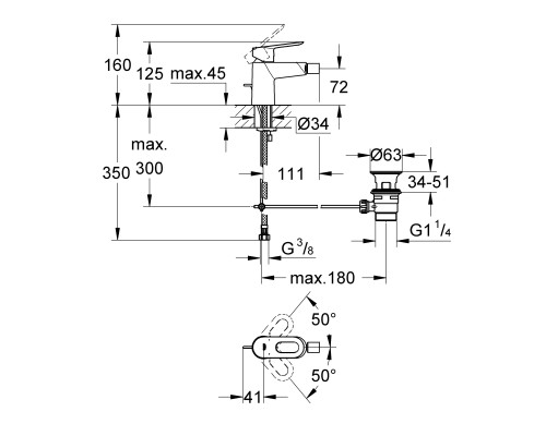 GROHE BauLoop 23338000 смеситель для биде с донным клапоном