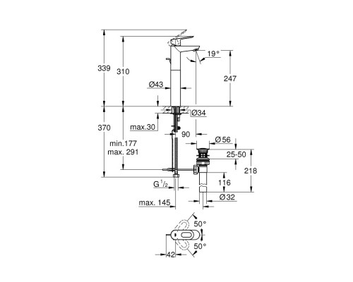 GROHE BauLoop 32856000 смеситель для умывальника высокий, с донным клапаном