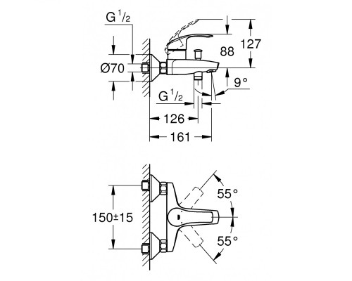 GROHE Eurosmart 123238 умыв,ванна,стойка