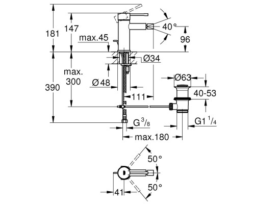 GROHE Essence 32935001 смеситель для биде с донным клапаном