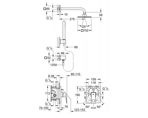 GROHE Eurocube 23409000 набор для комплектации душа Euphoria Cube 152