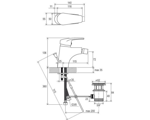 RAVAK X070013 RS 055.00 Смеситель для биде