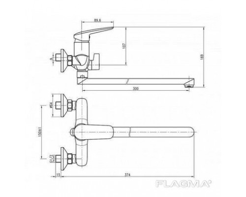IMPRESE PRAHA new (35030 new) смеситель для ванны, L-излив 30 см (Чехия)