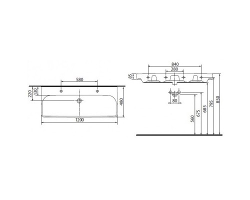 KOLO TRAFFIC L91520000 Умывальник мебельный 120 cm c 2 отверст.