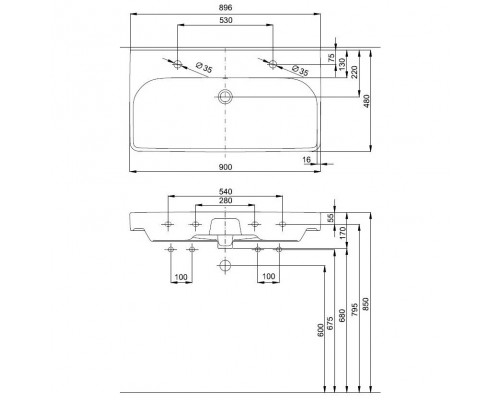 KOLO TRAFFIC L91590000 Умывальник мебельный 90 cm c 2 отверст.