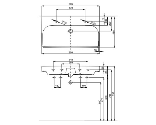 KOLO TRAFFIC L91590900 Умывальник мебельный 90 cm c 2 отверст. Reflex