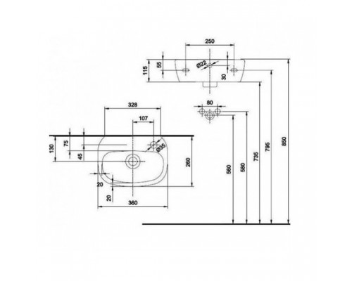 KOLO STYLE L22136000 умывальник 36 см, с отверстием с правой стороны