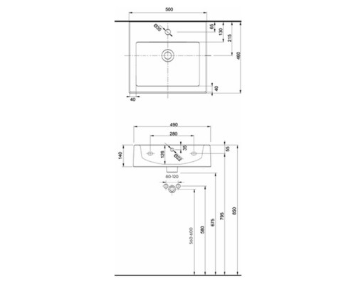 KOLO TWINS L51150000 Умывальник прямоугольный 50 см, с/о 50 x 46 см