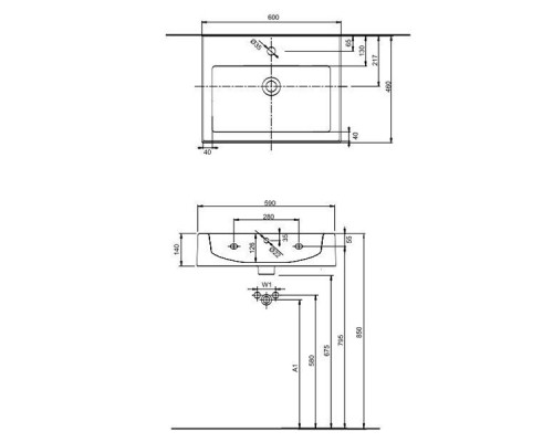 KOLO TWINS L51160000 Умывальник прямоугольный 60 см, с/о 60 x 46 см