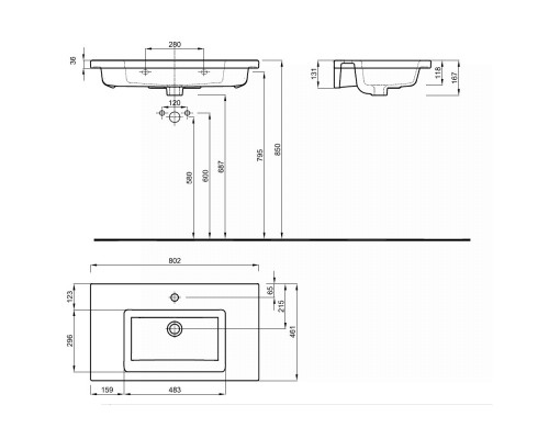 KOLO TWINS L51980000 умывальник мебельный с тонким бортом 80 см
