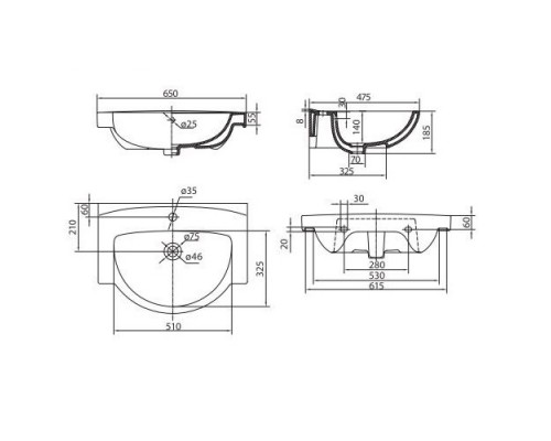 KOLO Раковина FREJA 65см мебельная (L71965)