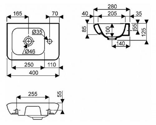 KOLO LIFE! Умывальник 40 см, отверстие с правой стороны M22440000