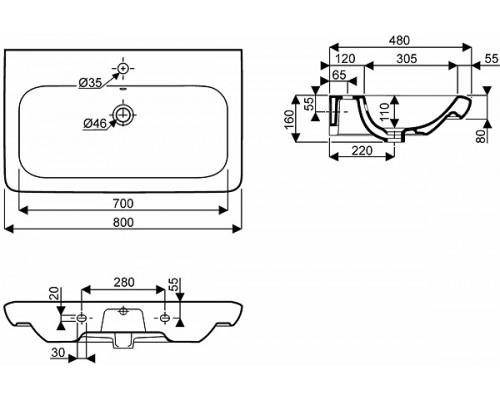 KOLO LIFE! Умывальник 80 см, с отверстием M21180000