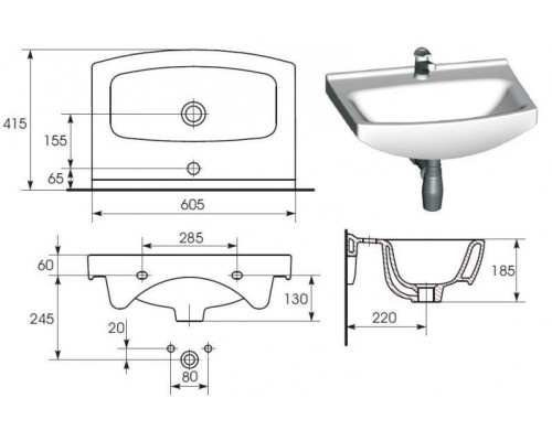 CERSANIT Умывальник мебельный CERSANIA 60