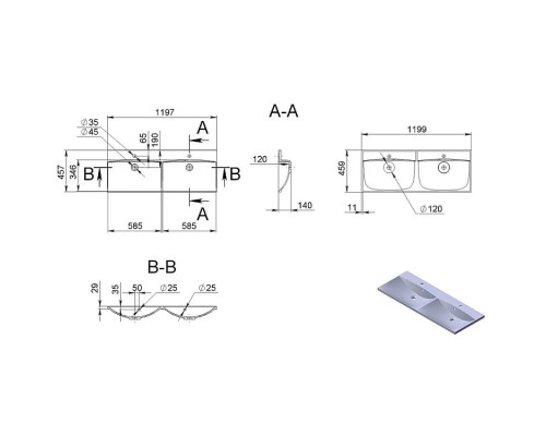 FANCY MARBLE 0712201 Умивальник зі штучного каменя  AMELIA 1200x460