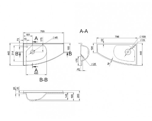 FANCY MARBLE 6608401 Умывальник из литого мрамора PATRICIA 800 L (798 х 444 х 205 )