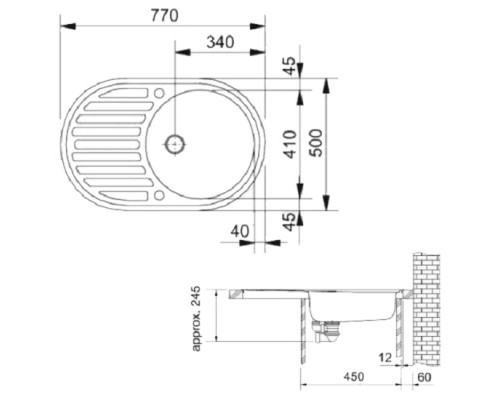 FRANKE (114.0254.784) Мийка ROG 611, фраграніт, сахара, з вентилем 3½" і сифоном