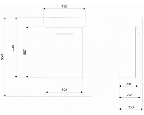 KOLO M39009000 NOVA PRO Комплект: умывальник 45cм прямоуголь правый + шкафчик серый ясень