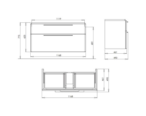 KOLO 89528000 TRAFFIC Шкафчик под умывальник 120 см с 2 ящиками, серый дуб