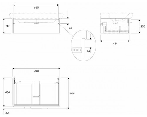 KOLO LIFE! Шкафчик под умывальник 80 см с одним ящиком, белый глянец 89457000
