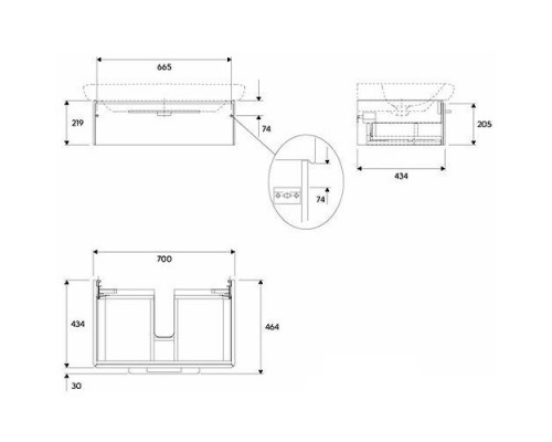 KOLO LIFE! Шкафчик под умывальник 80 см с одним ящиком, серый глянец 89467000