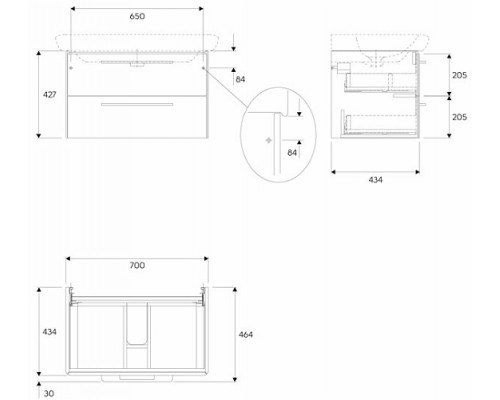KOLO LIFE! Шкафчик под умывальник 80 см с двумя ящиками, белый глянец 89458000