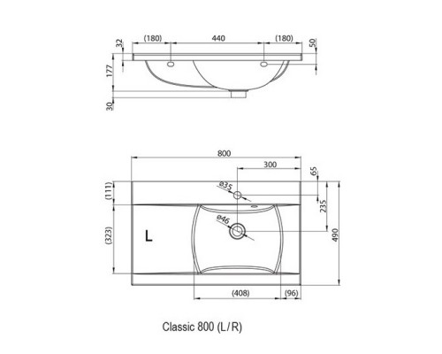 RAVAK XJDL1180000 Умывальник CLASSIC 800 L