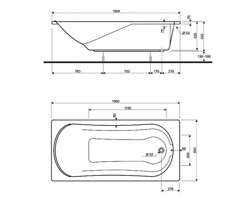 KOLO Ванна акриловая COMFORT 190х90 + ножки SN7 (XWP3090)