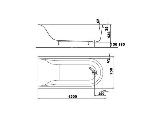 KOLO Ванна акриловая MIRRA 150х75+ніжки SN0 (XWP3350)