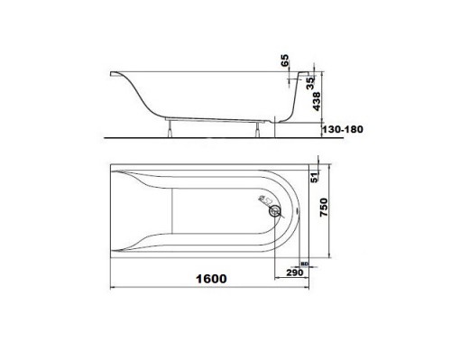 KOLO Ванна акриловая MIRRA 160х75+ніжки SN0 (XWP3360)