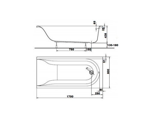 KOLO Ванна акриловая MIRRA 170х80+ніжки SN0 (XWP3370)