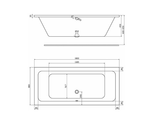 KOLO Ванна акриловая MODO 180 x 80 см центр. слив (Польша) (XWP1181000)