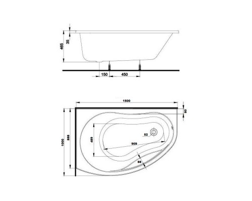 KOLO Ванна акриловая PROMISE 150х100 левая + ножки SN7 (XWA3051)