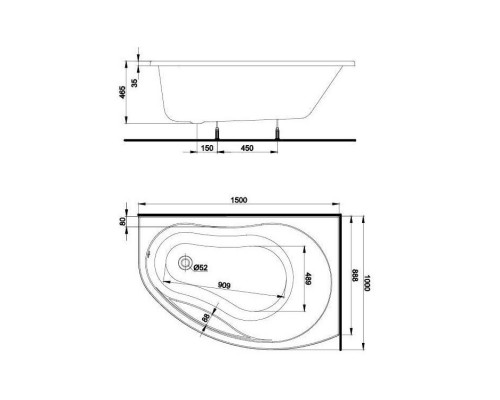 KOLO Ванна акриловая PROMISE 150х100 правая + ножки SN7 (XWA3050)