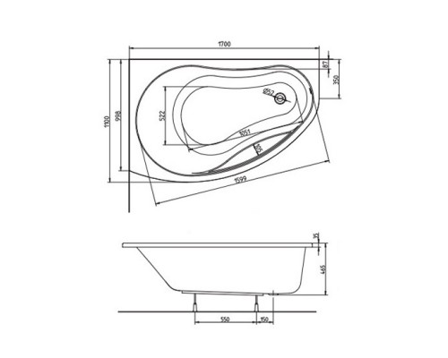 KOLO Ванна акриловая PROMISE 170х110 левая + ножки SN8 (XWA3271000)