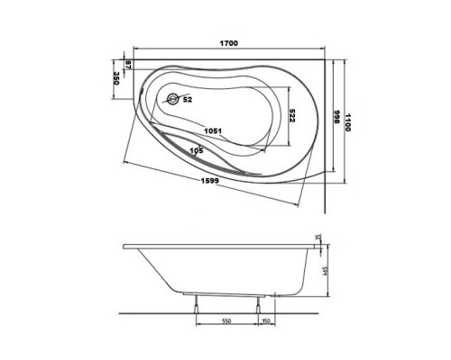 KOLO Ванна акриловая PROMISE 170х110 правая + ножки SN8 (XWA3270000)