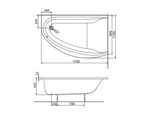 KOLO Ванна акриловая MIRRA 170х110, права+ніжки SN8 (XWA3370)