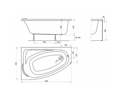 KOLO Ванна акриловая MYSTERY 140х90 левая + ножки SN7 (XWA37410)