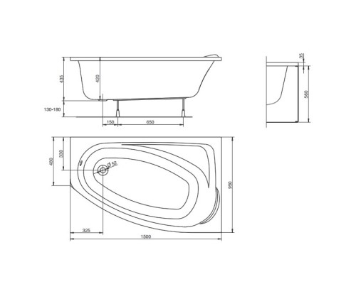 KOLO Ванна акриловая MYSTERY 150х95 правая + ножки SN7 (XWA37500)