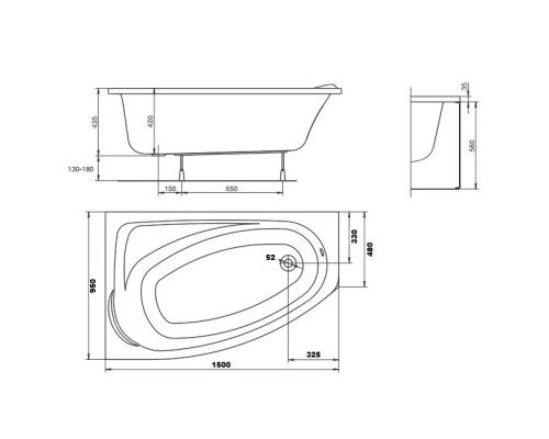 KOLO Ванна акриловая MYSTERY 150х95 левая + ножки SN7 (XWA37510)