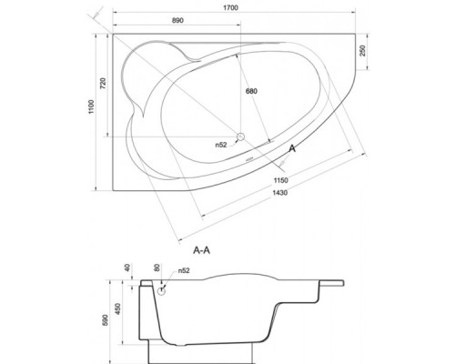 CERSANIT Ванна акрил. KALIOPE (CALABRIA) 170X110 ліва з кріпленням